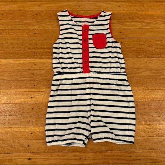 Baby Boden white/navy stripe romper - Picture 1 of 4